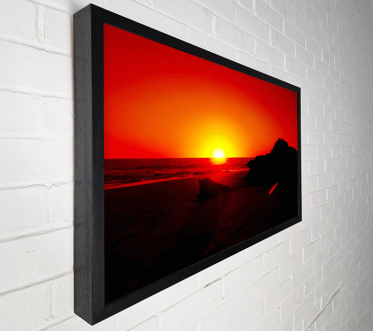 Red Rocky Ocean Sun Blaze Canvas Wall Art