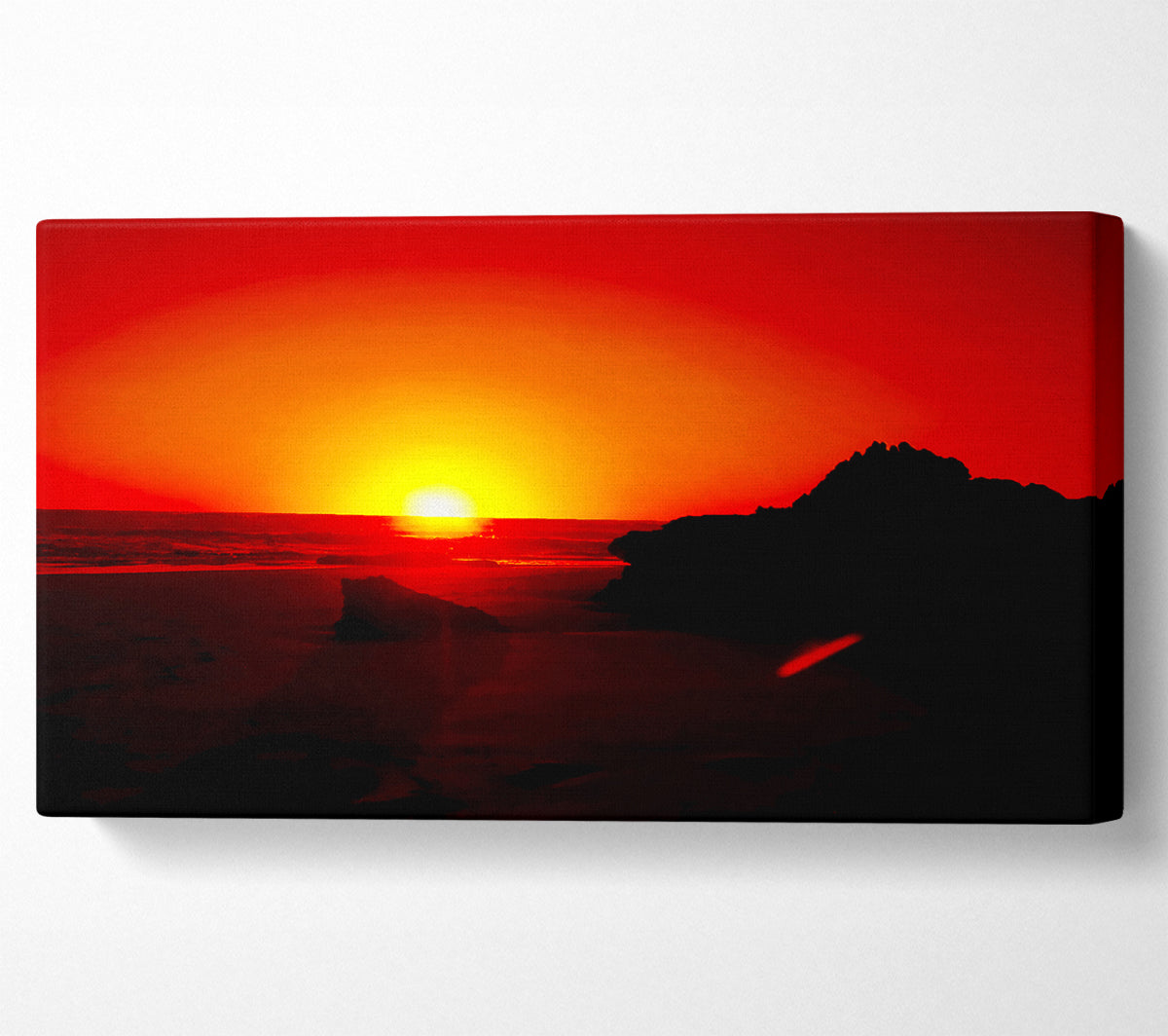 Red Rocky Ocean Sun Blaze Canvas Wall Art