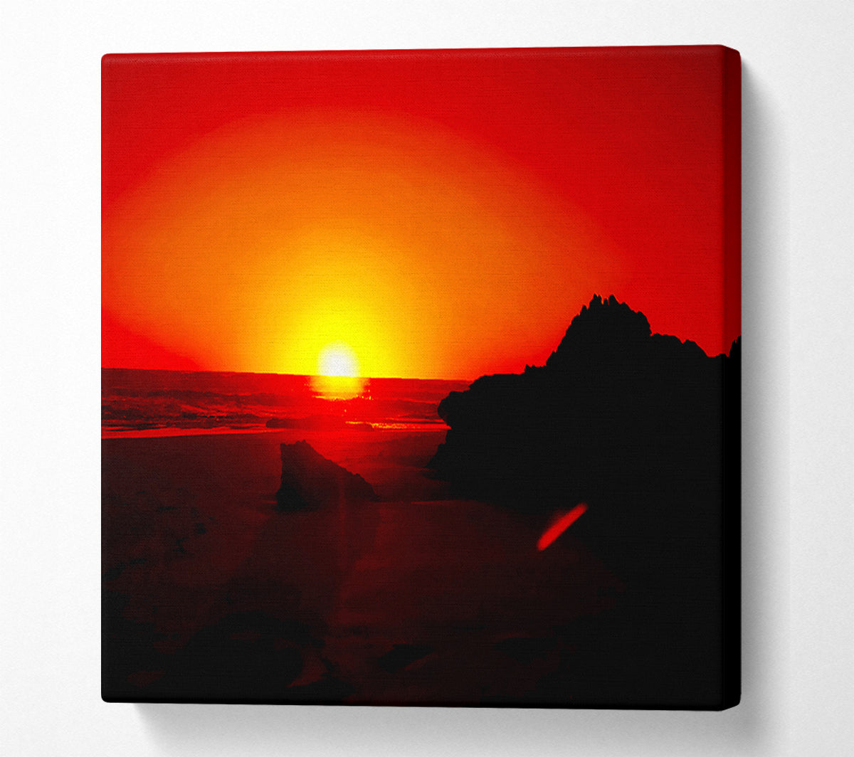 Red Rocky Ocean Sun Blaze Canvas Wall Art