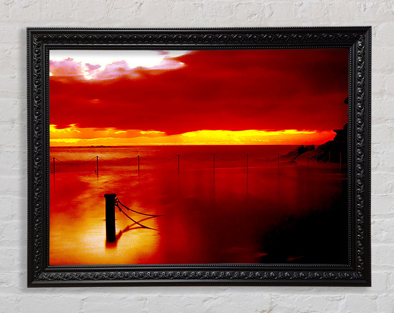 The Pier In The Ocean Orange Framed Print
