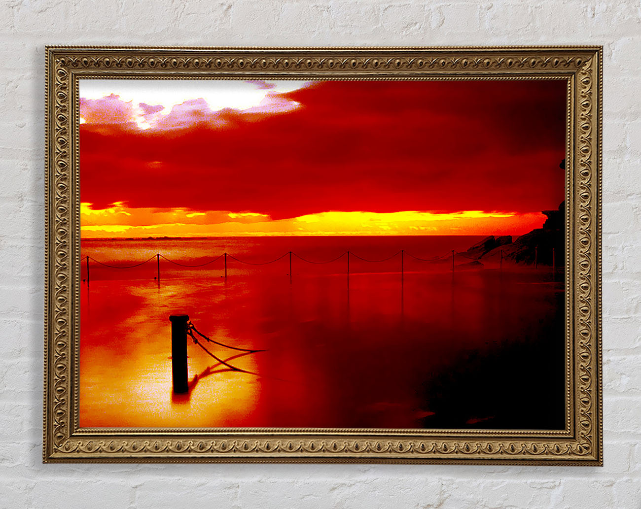 The Pier In The Ocean Orange Framed Print