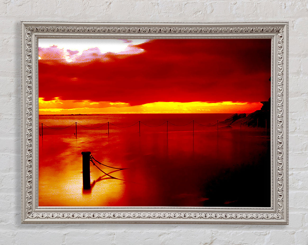 The Pier In The Ocean Orange Framed Print