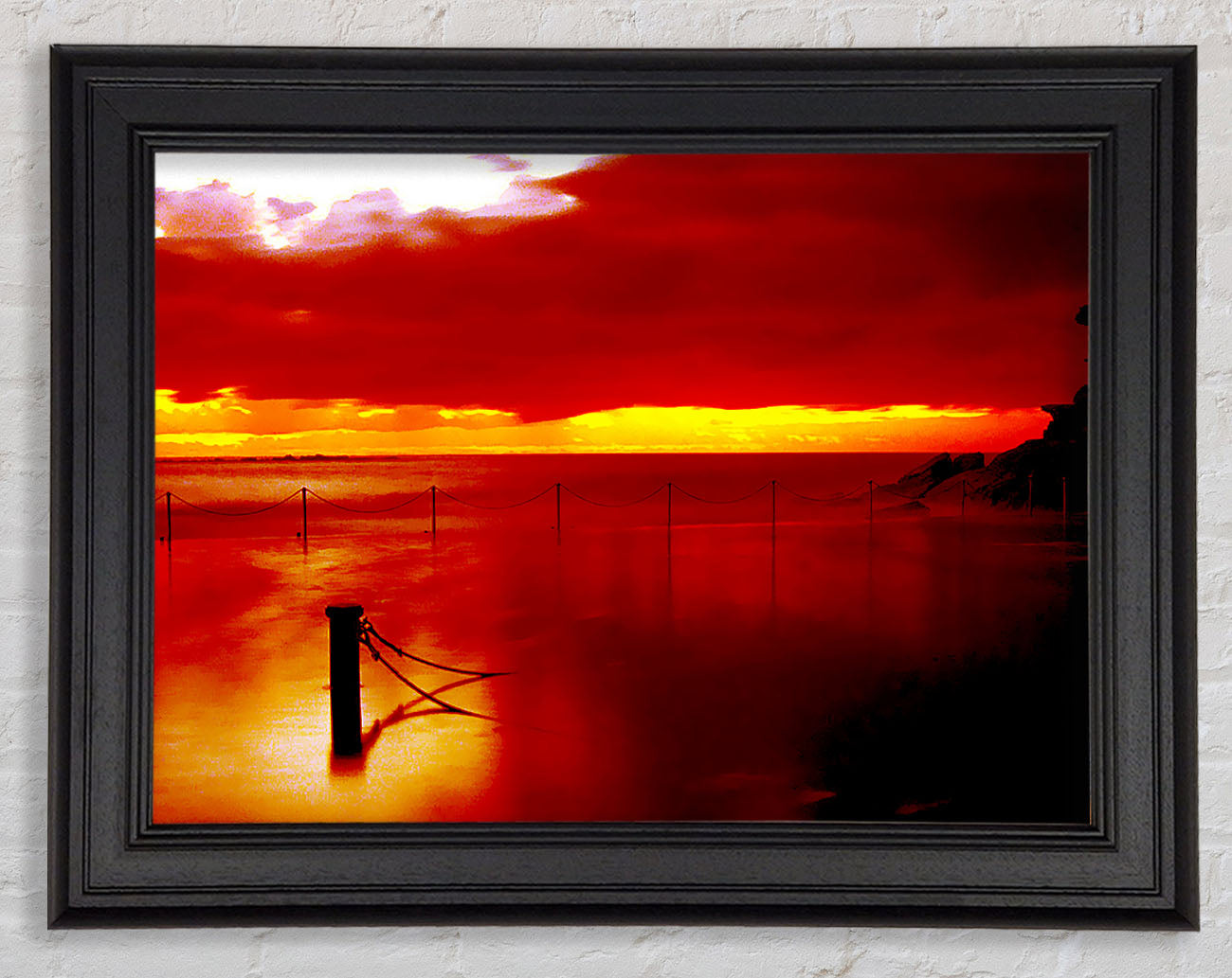 The Pier In The Ocean Orange Framed Print