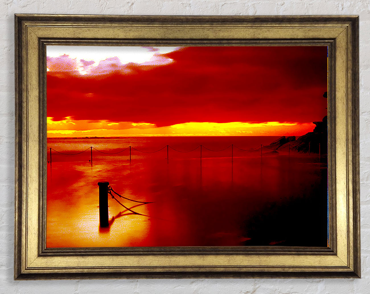 The Pier In The Ocean Orange Framed Print
