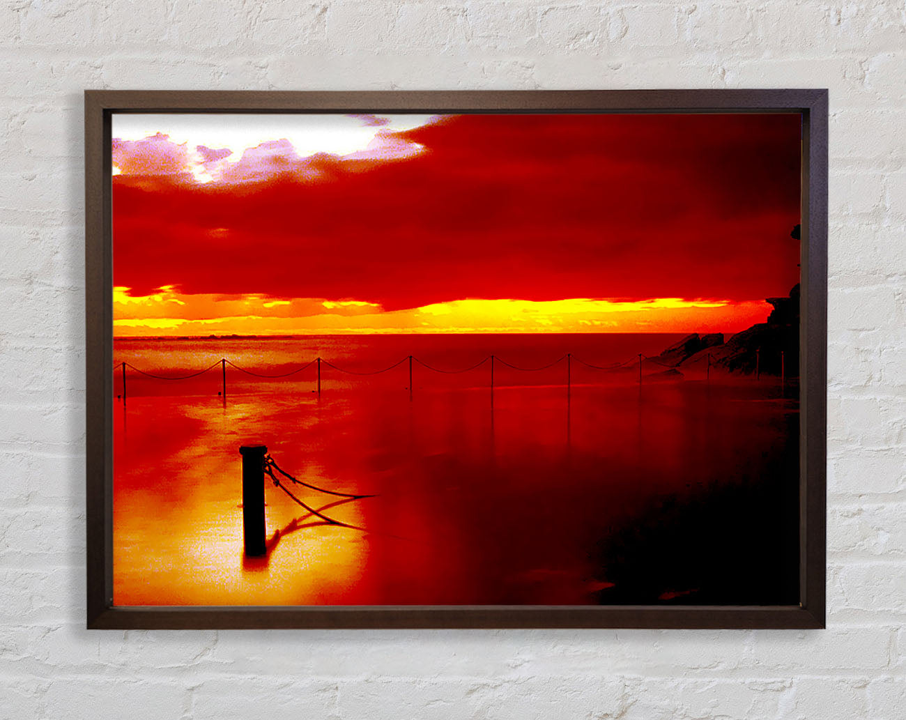 The Pier In The Ocean Orange Framed Print