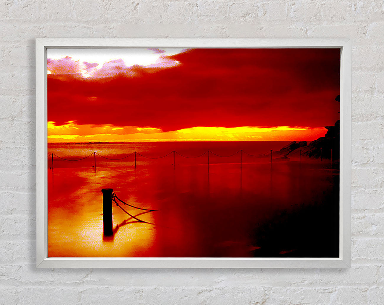 The Pier In The Ocean Orange Framed Print