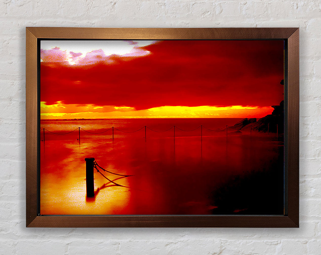 The Pier In The Ocean Orange Framed Print