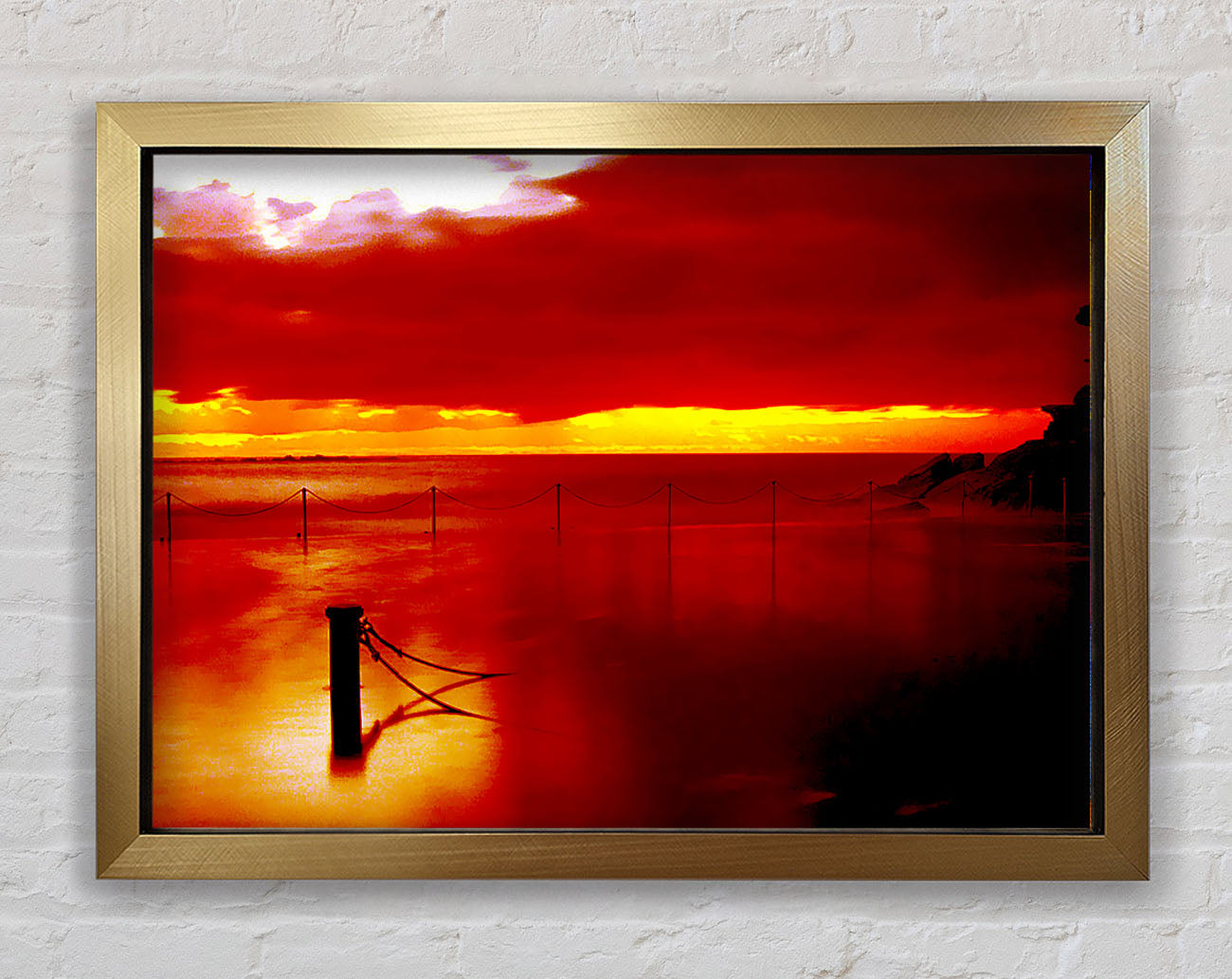The Pier In The Ocean Orange Framed Print