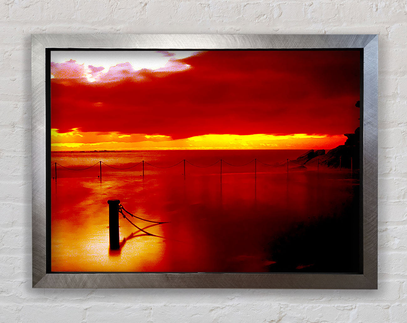 The Pier In The Ocean Orange Framed Print