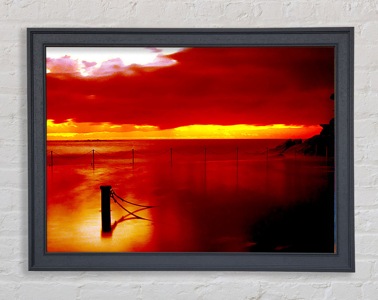 The Pier In The Ocean Orange Framed Print
