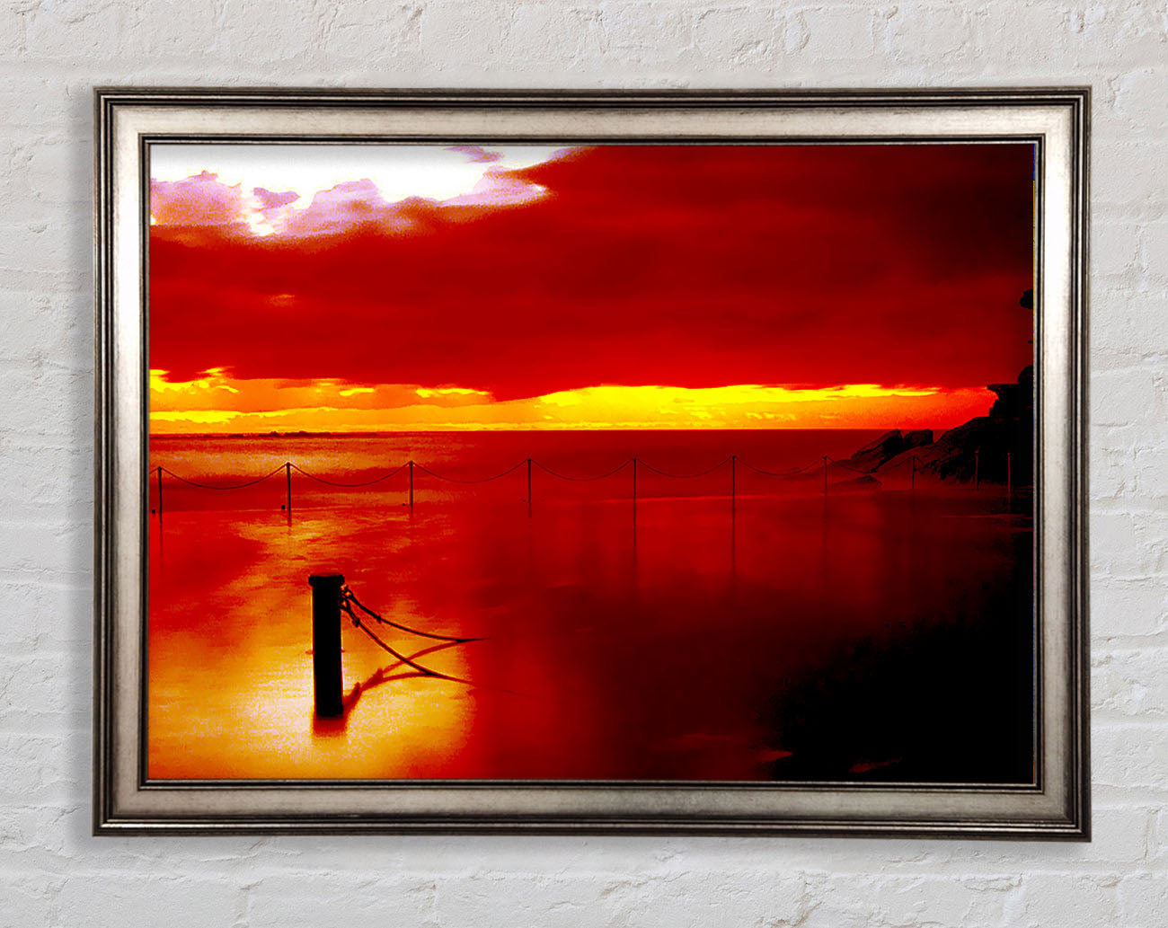 The Pier In The Ocean Orange Framed Print