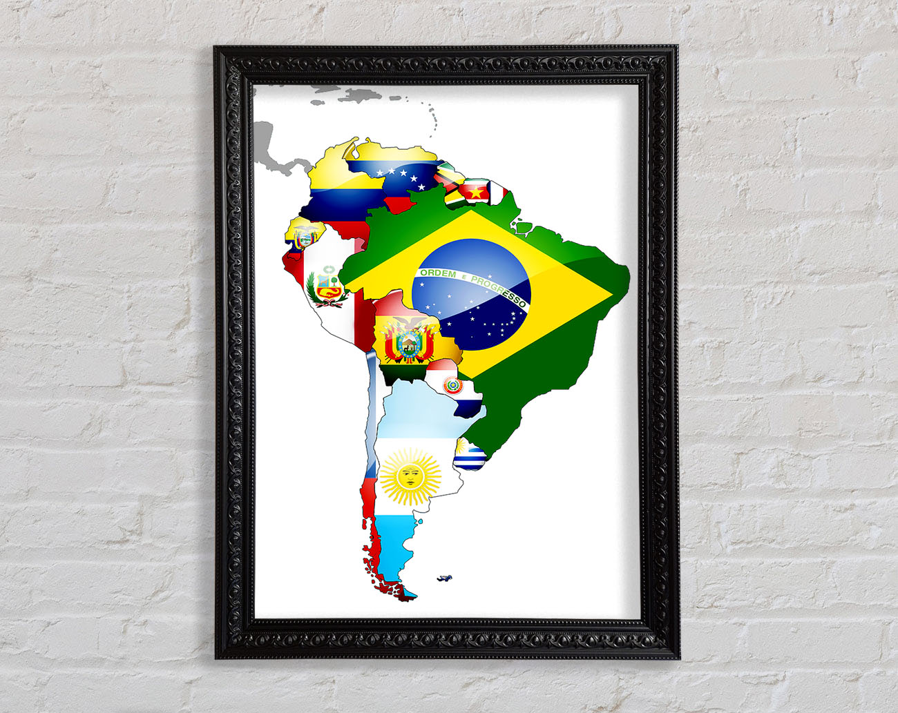 South America Flag Map Framed Print