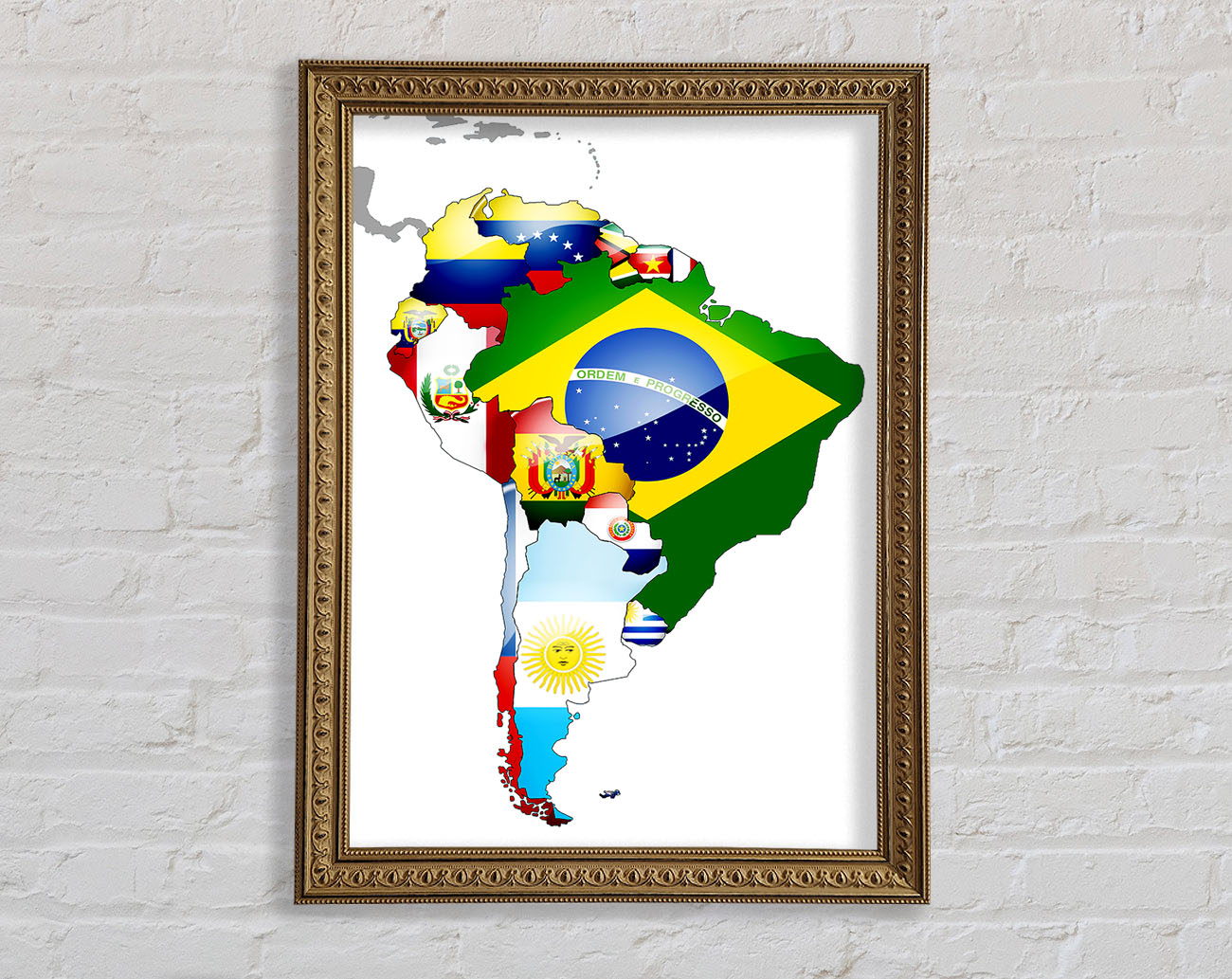 South America Flag Map Framed Print
