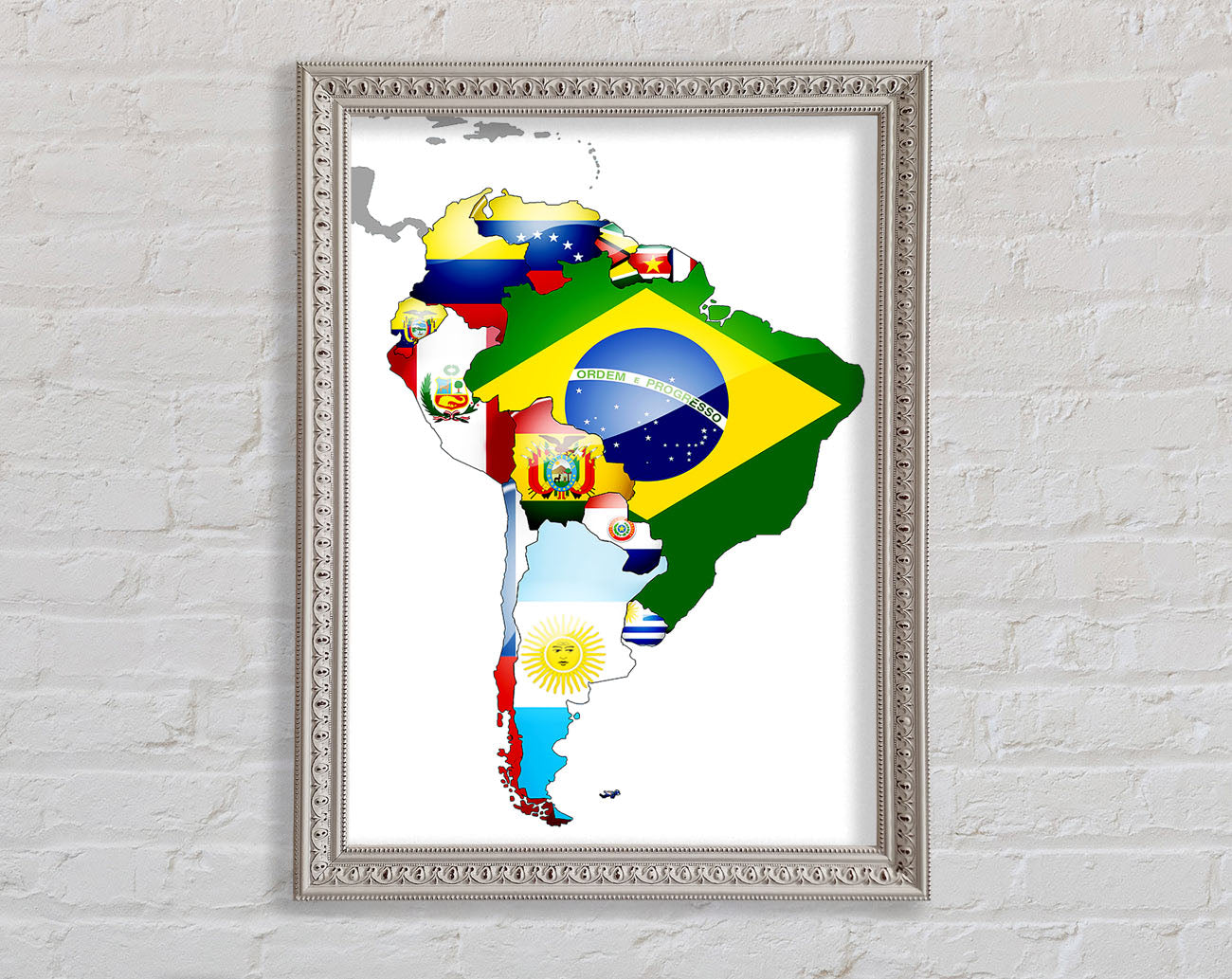 South America Flag Map Framed Print