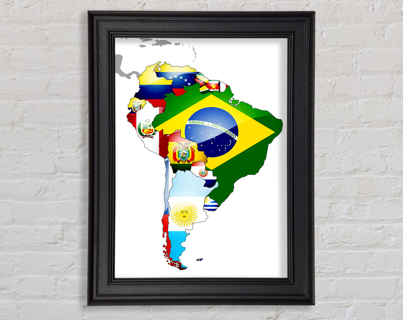 South America Flag Map Framed Print