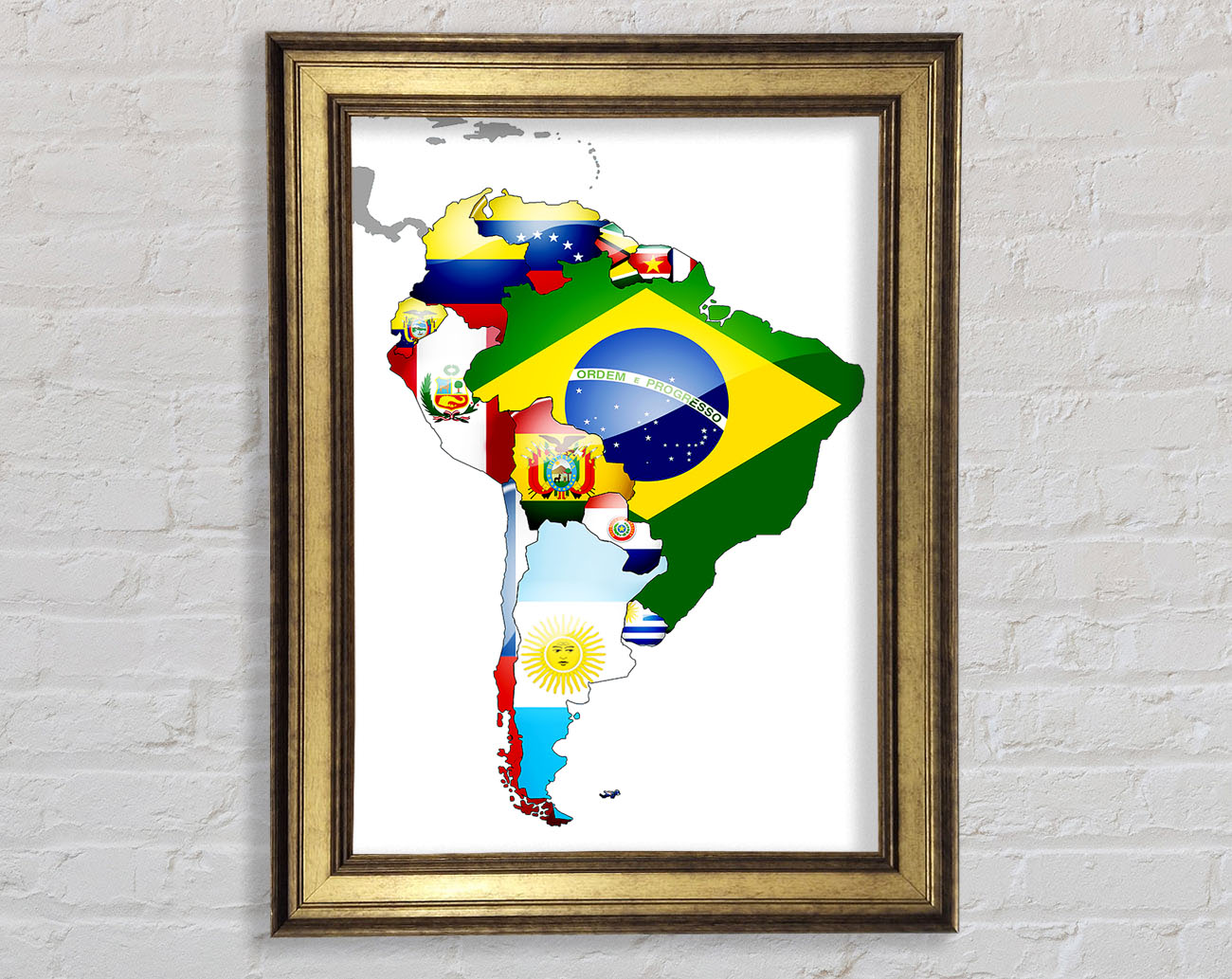 South America Flag Map Framed Print