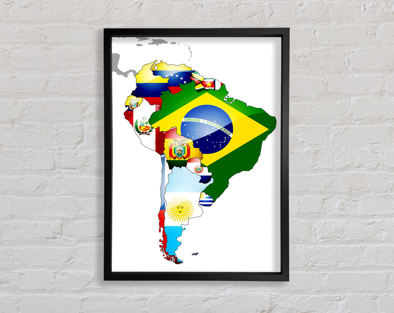 South America Flag Map Framed Print