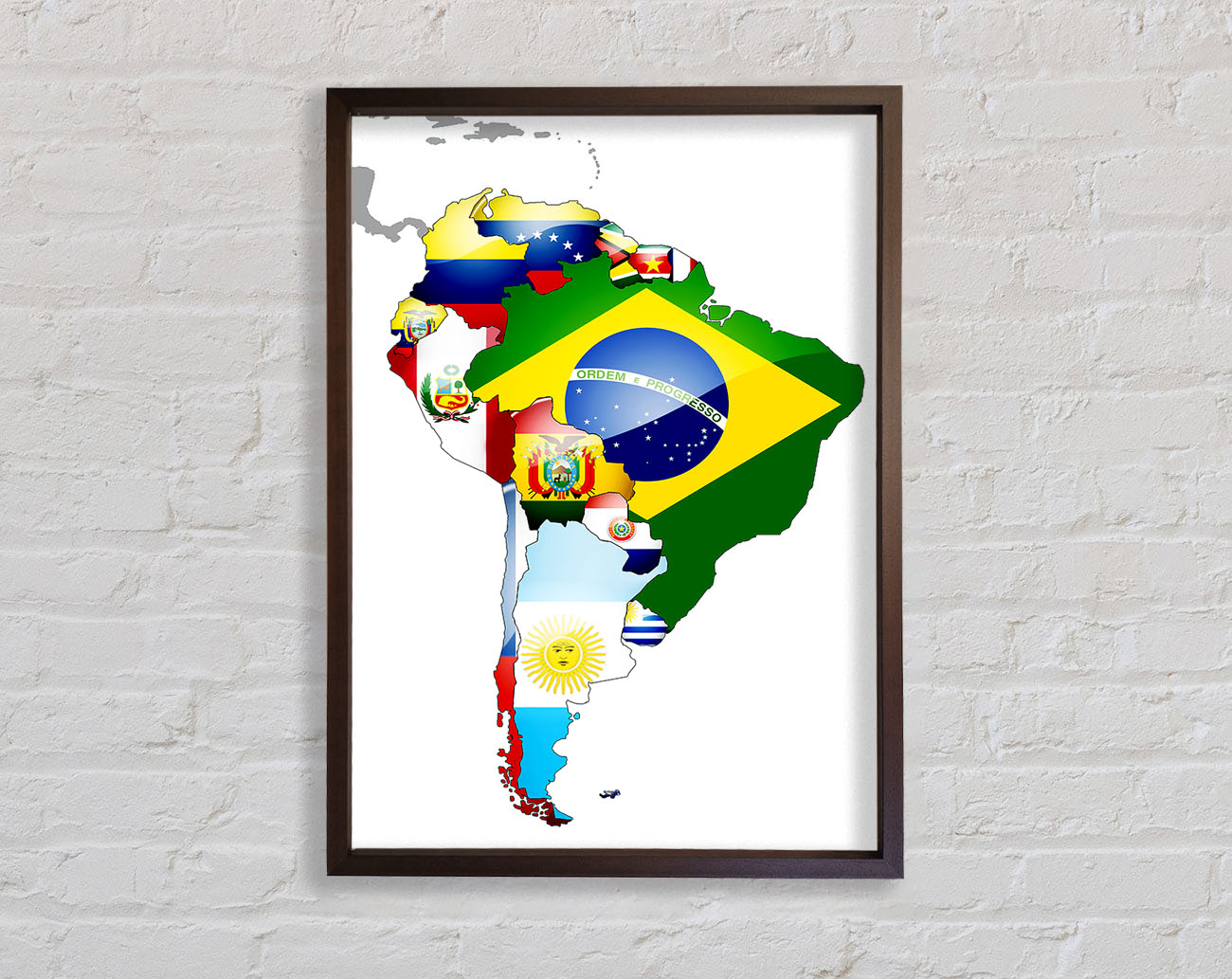 South America Flag Map Framed Print