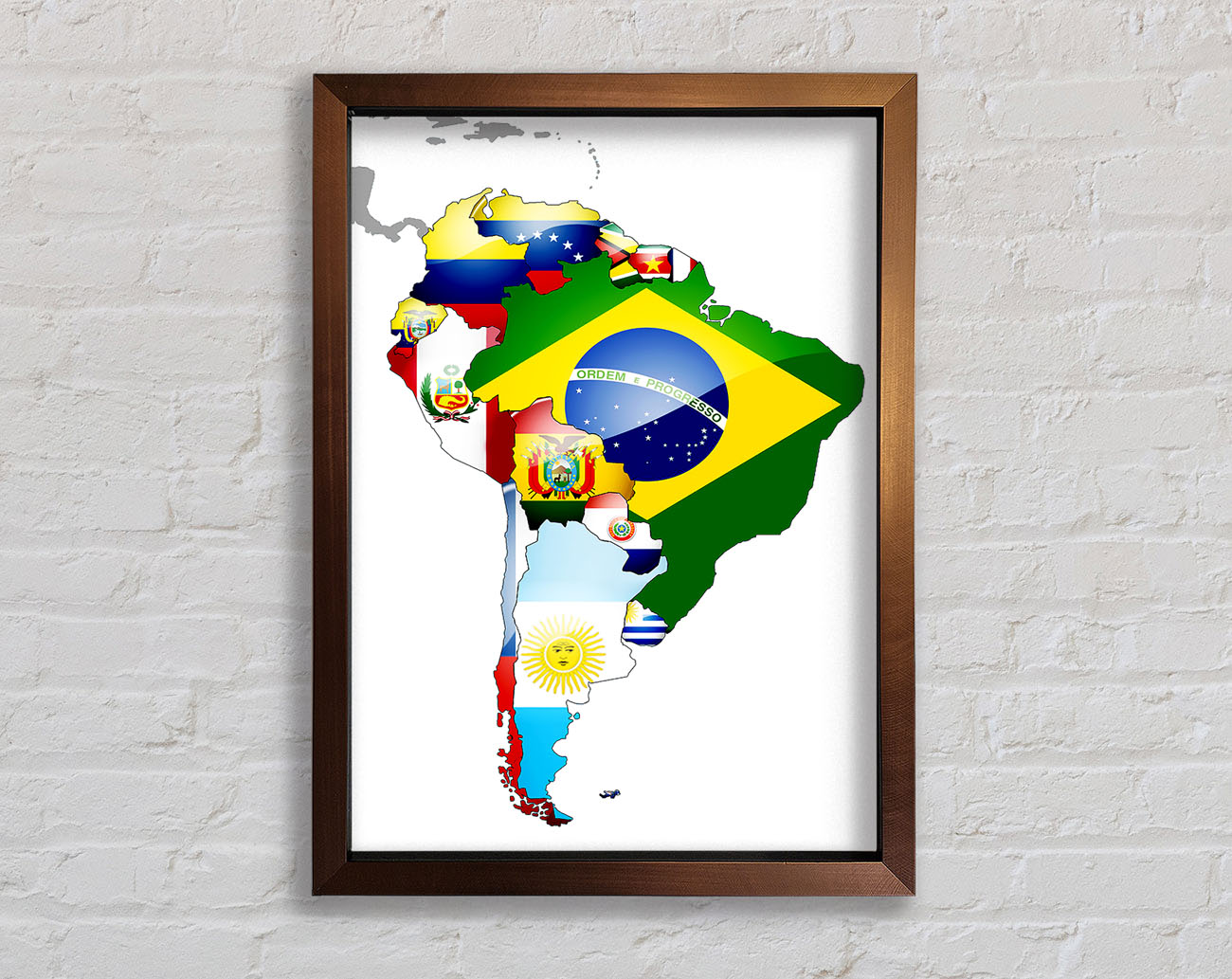 South America Flag Map Framed Print