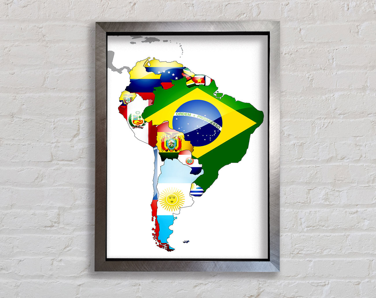 South America Flag Map Framed Print