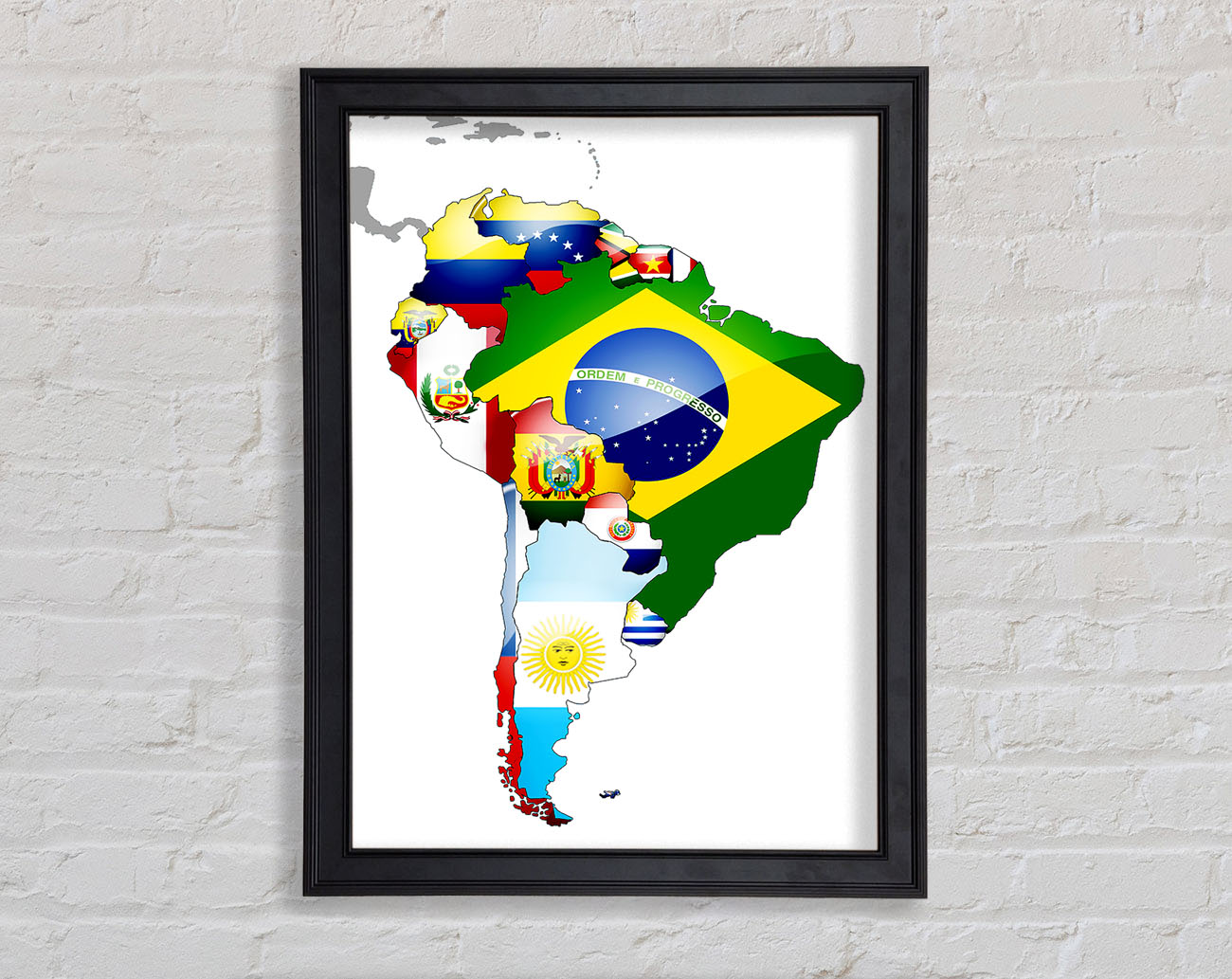 South America Flag Map Framed Print