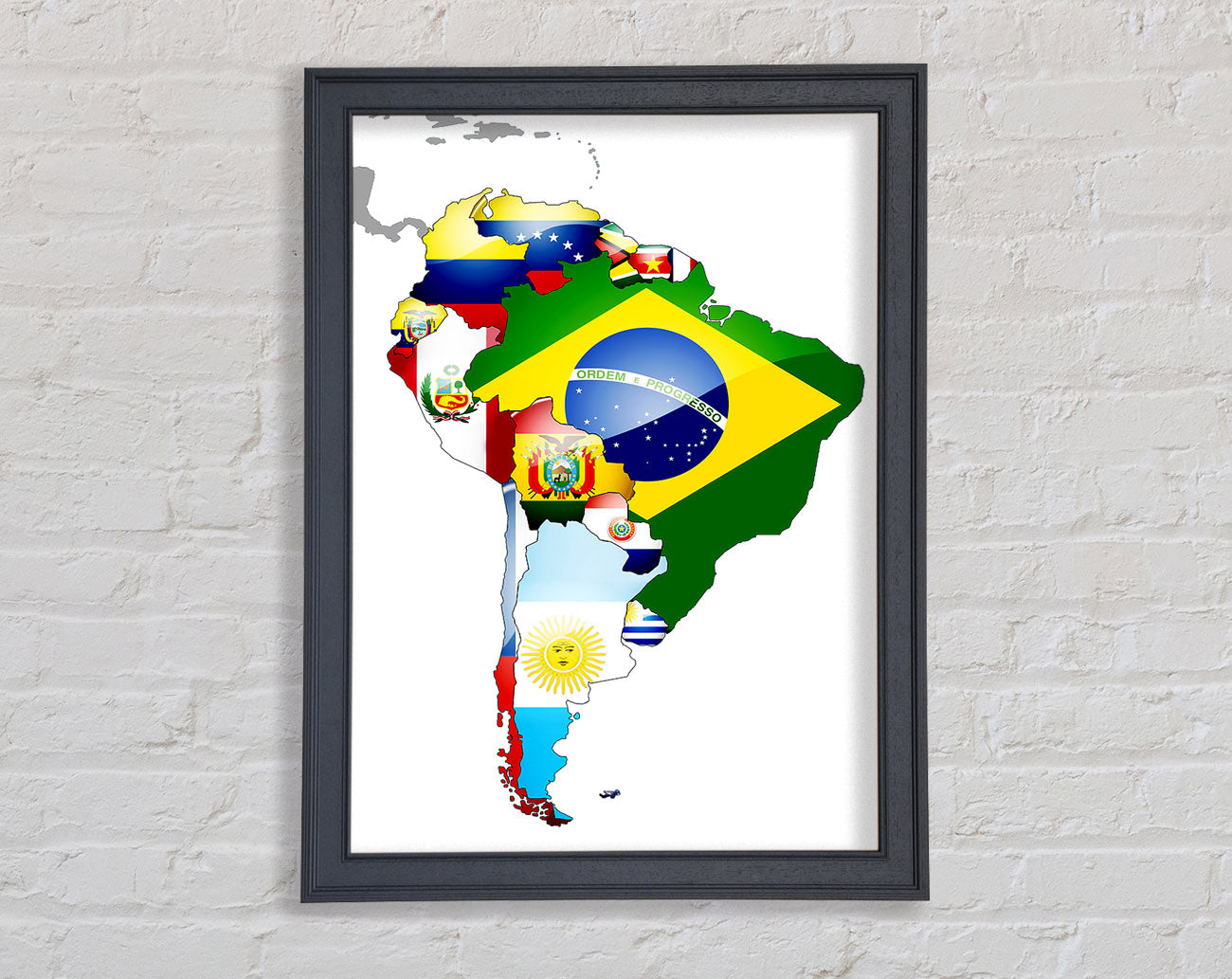 South America Flag Map Framed Print