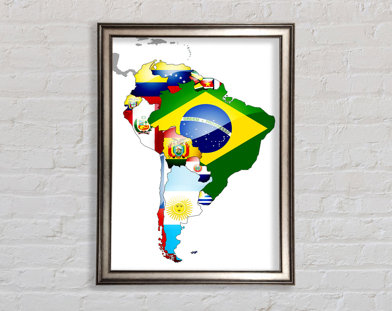 South America Flag Map Framed Print