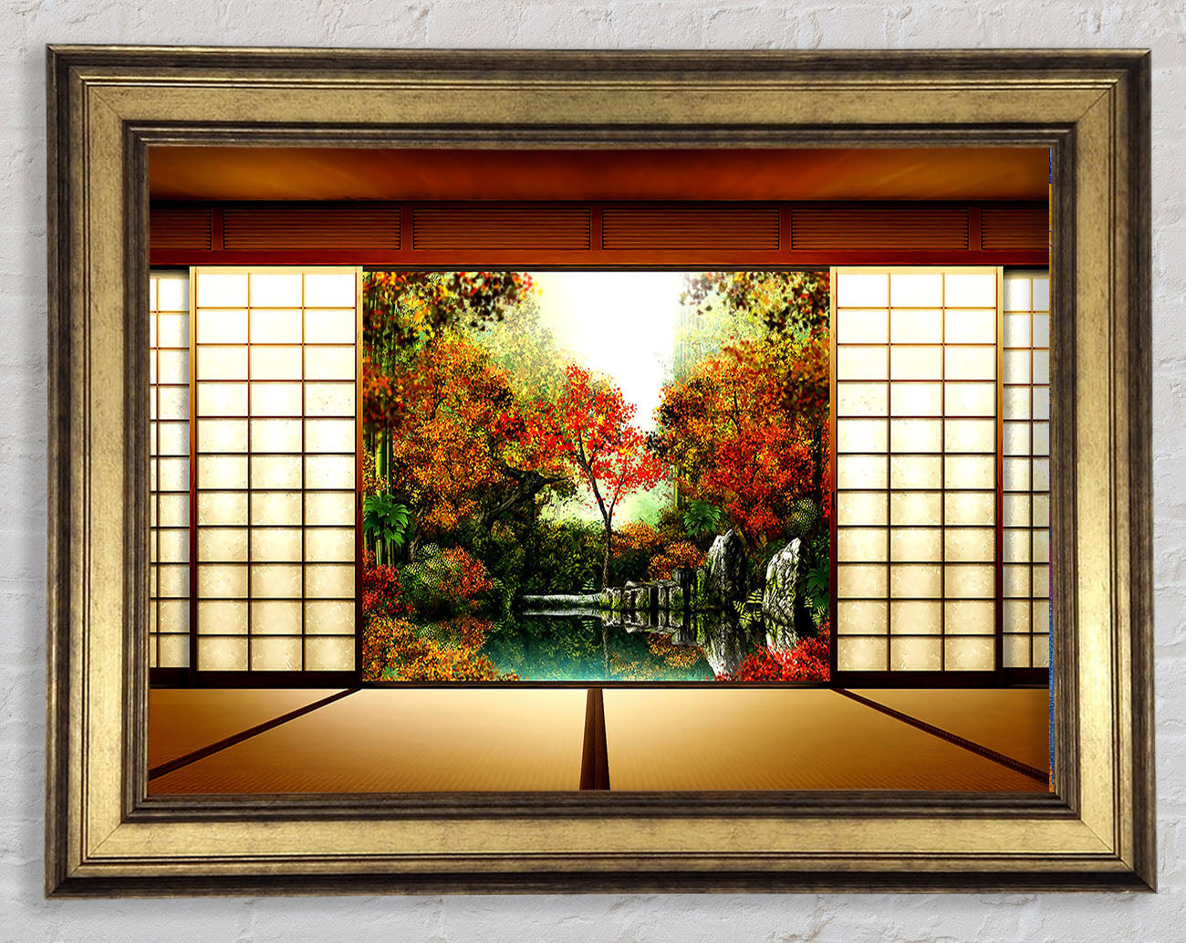 Japanese Garden From Inside Framed Print