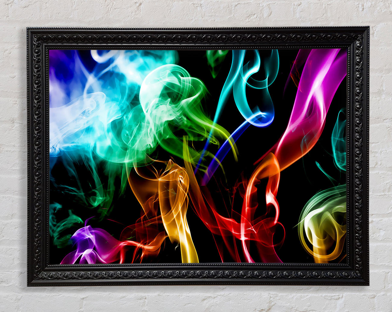 Mulit-Coloured Smoke On Black Framed Print