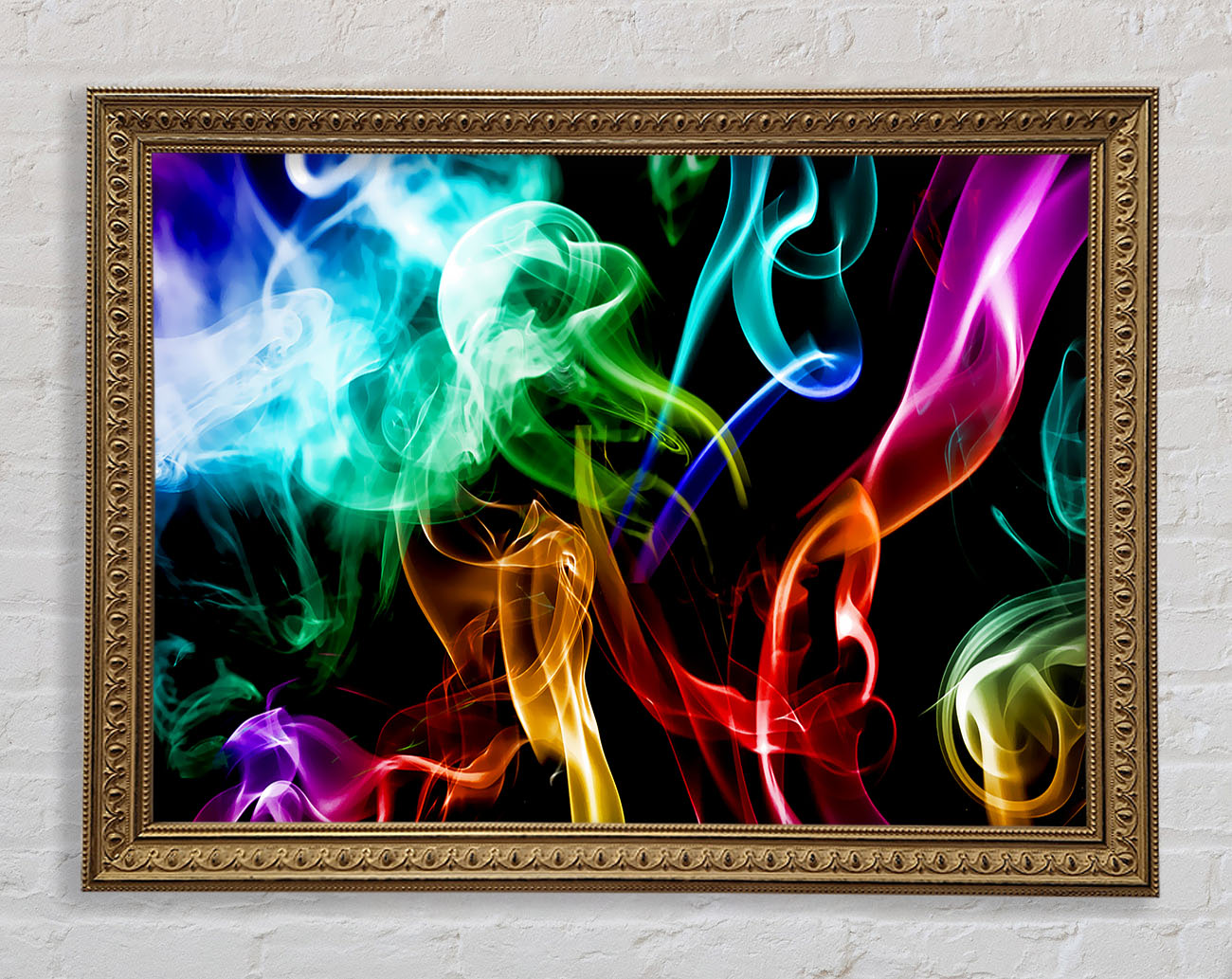 Mulit-Coloured Smoke On Black Framed Print