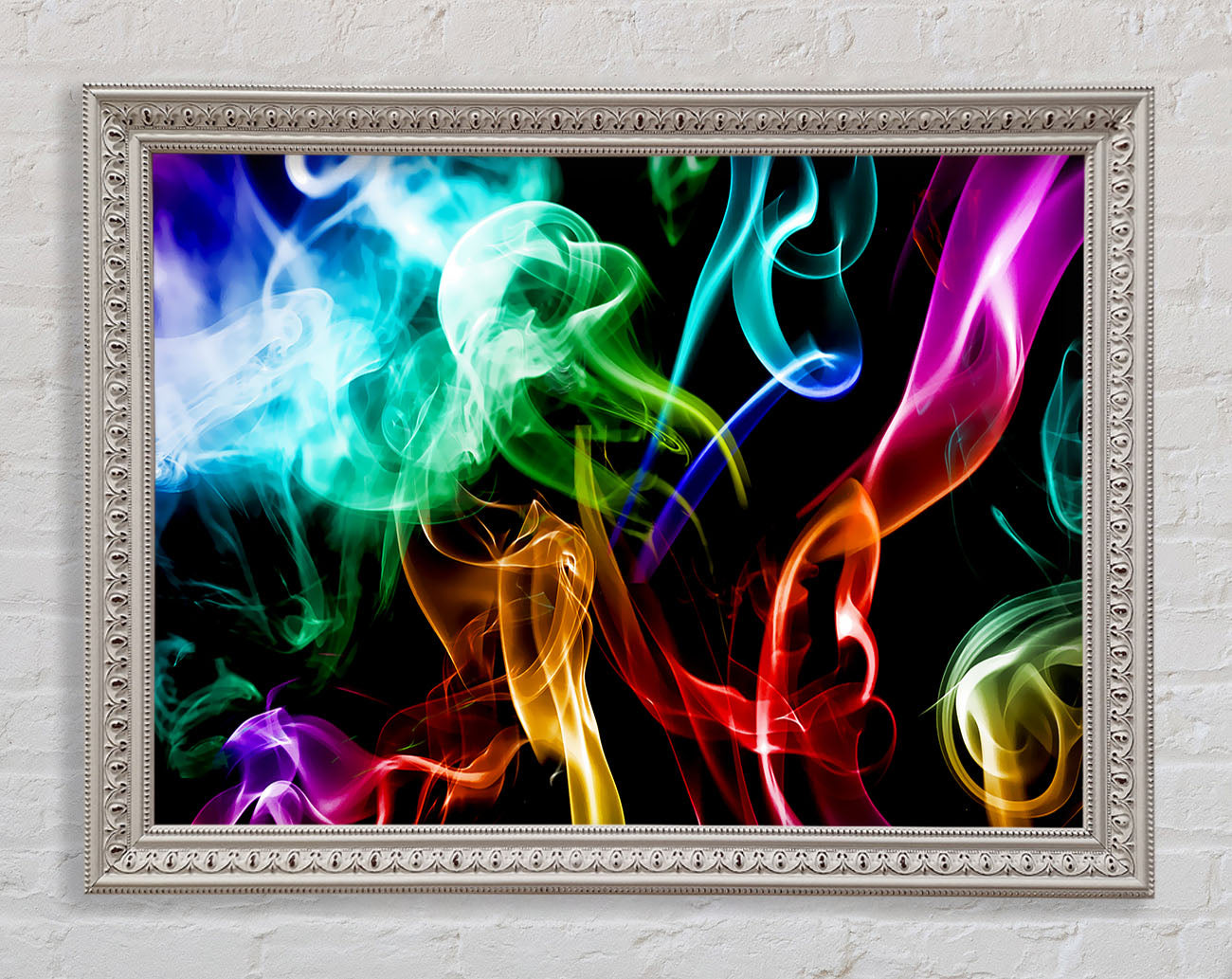 Mulit-Coloured Smoke On Black Framed Print