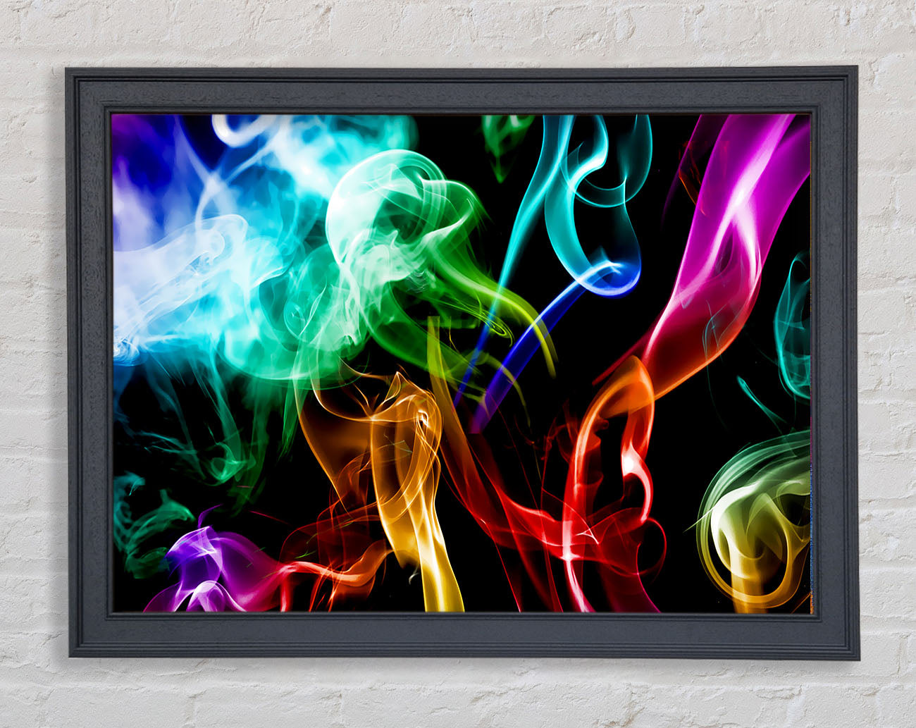 Mulit-Coloured Smoke On Black Framed Print
