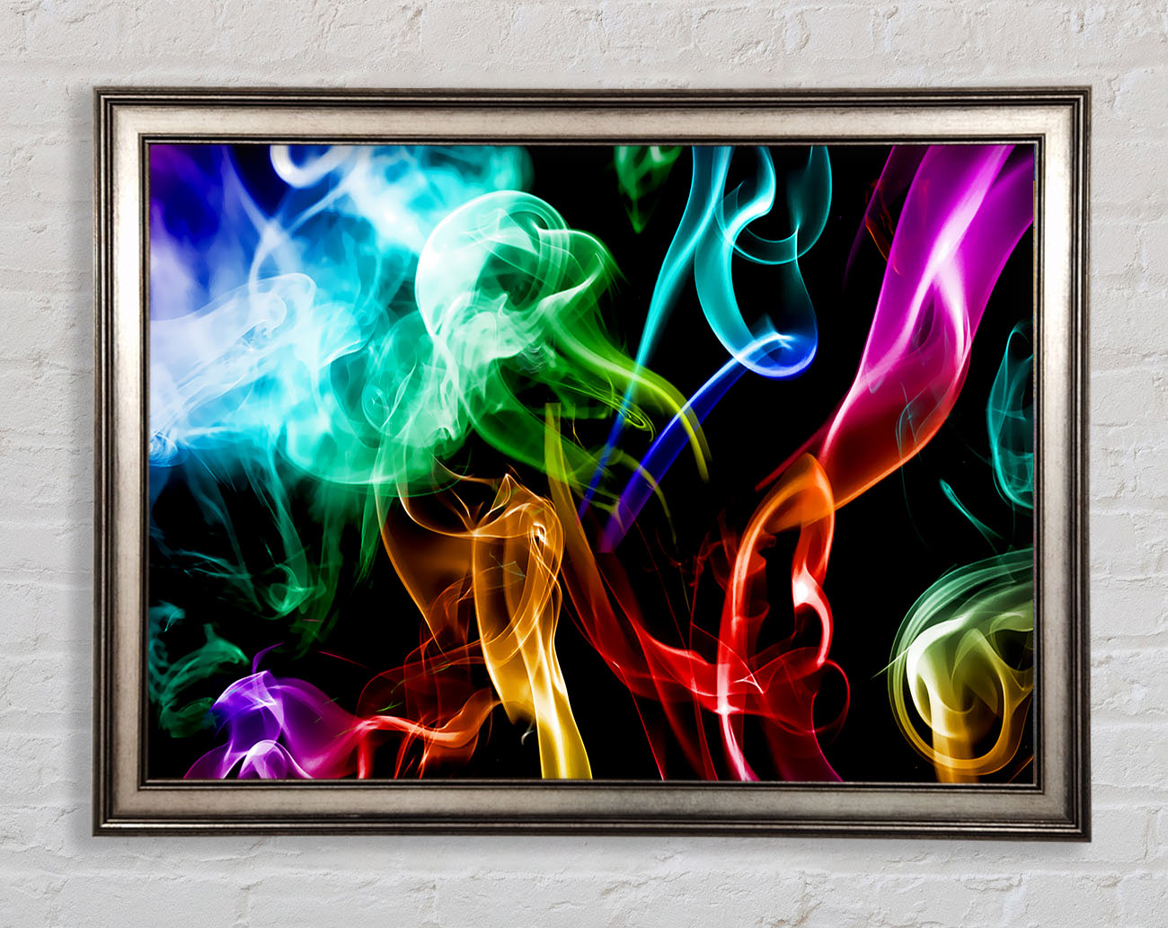 Mulit-Coloured Smoke On Black Framed Print