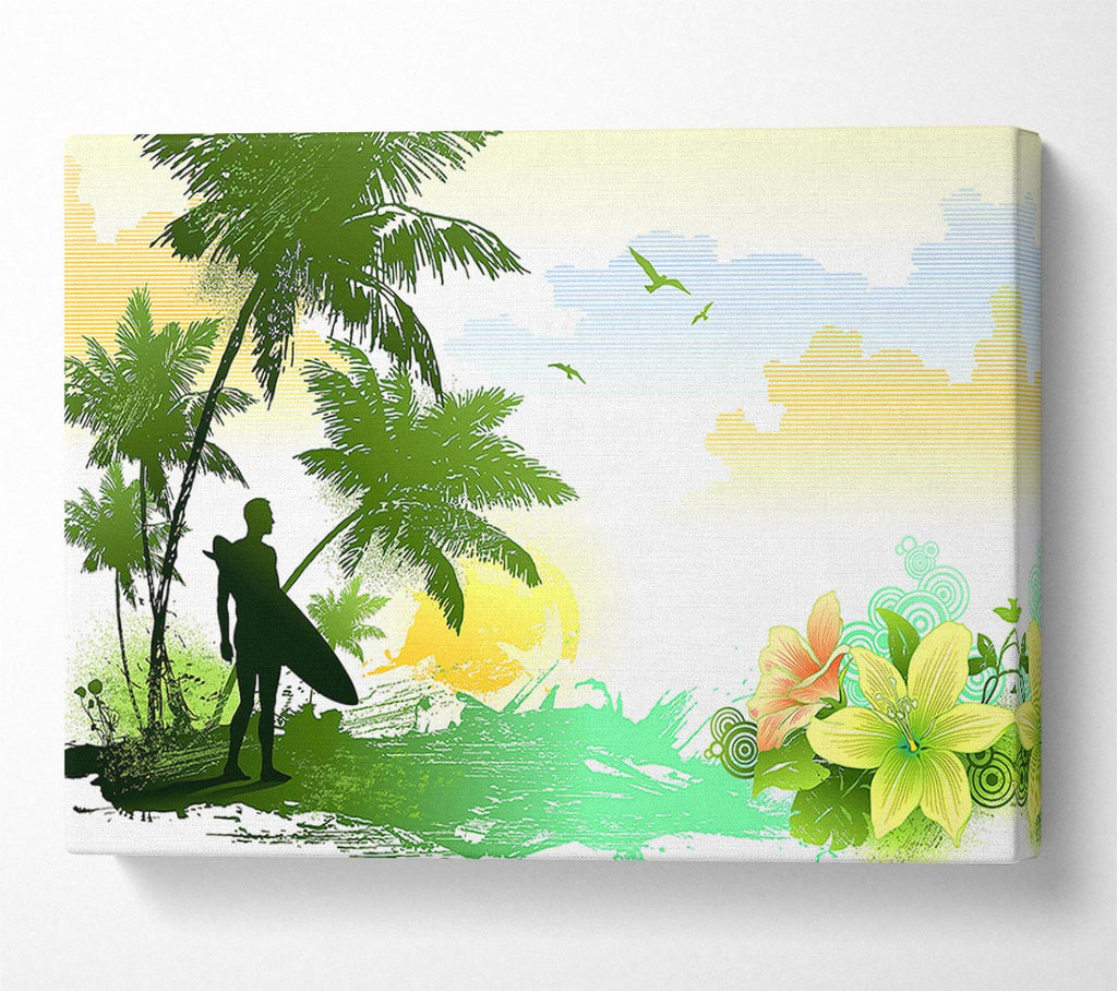 Surfer Flowers Canvas Wall Art