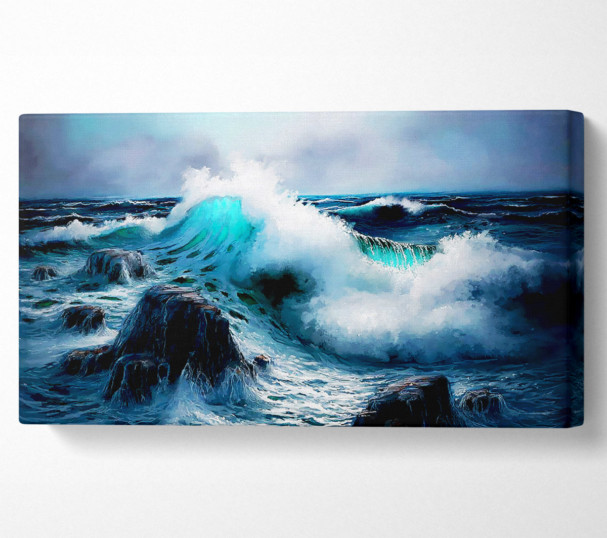 Waves Crashing On The Ocean Rocks Canvas Wall Art