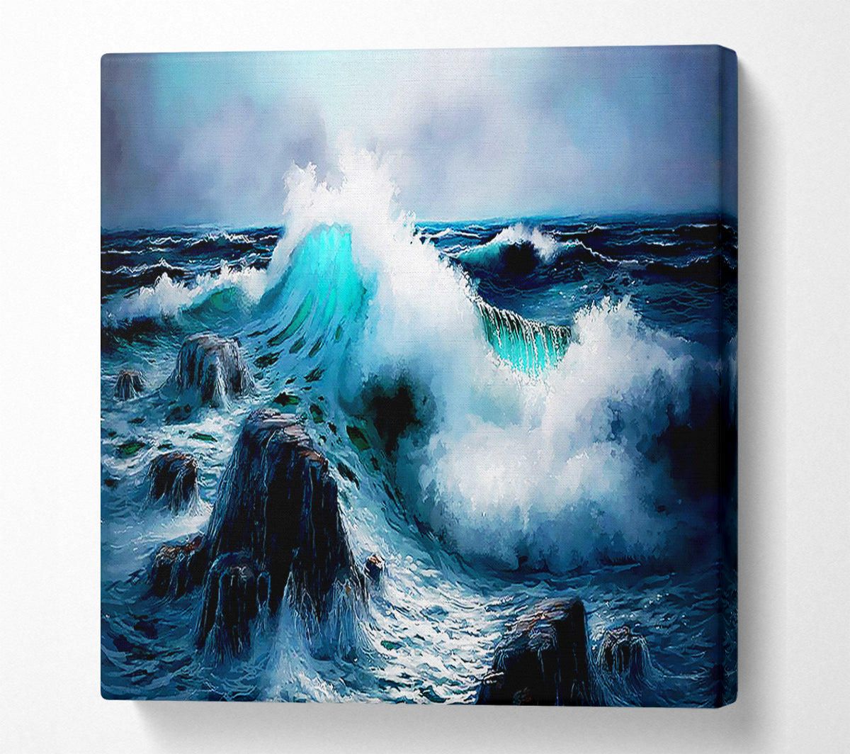 Waves Crashing On The Ocean Rocks Canvas Wall Art