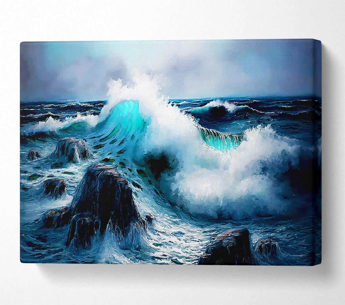 Waves Crashing On The Ocean Rocks Canvas Wall Art