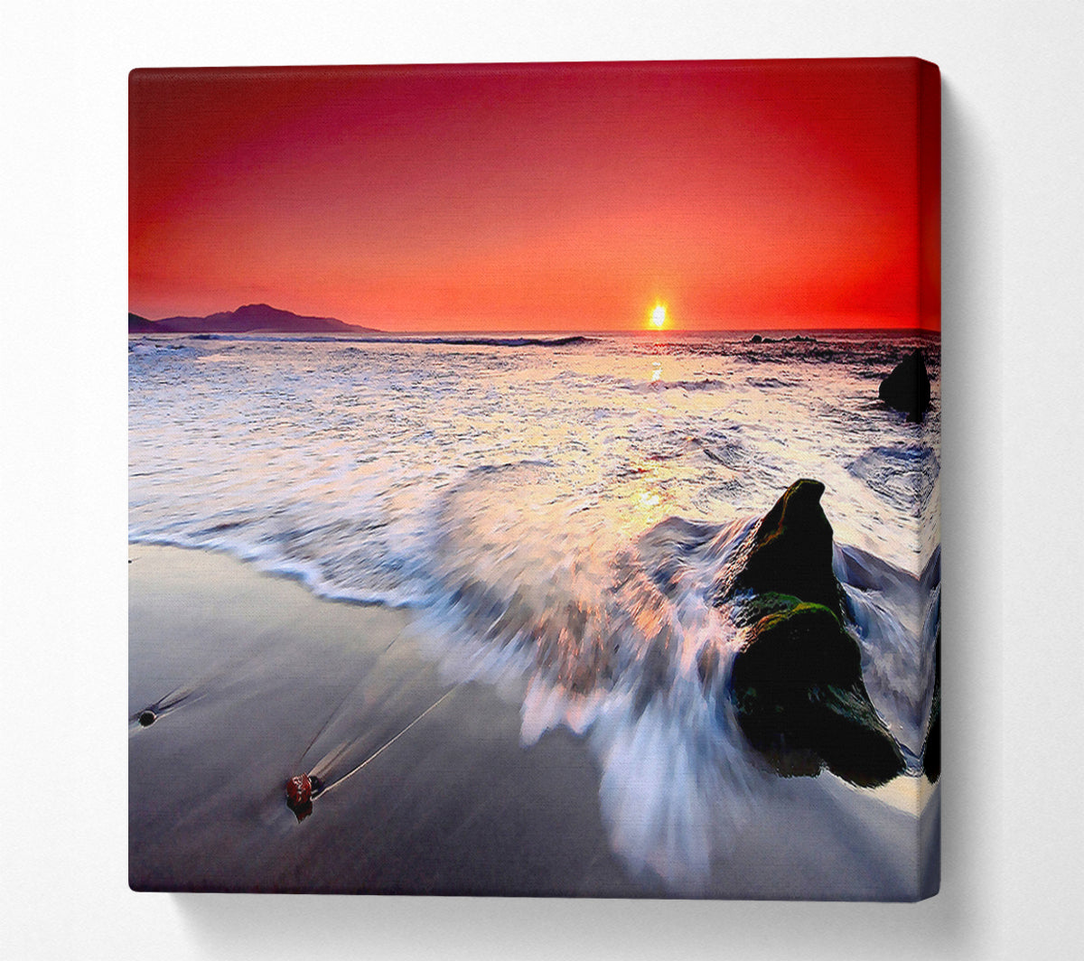 Red Sunset Ocean Swell Canvas Wall Art