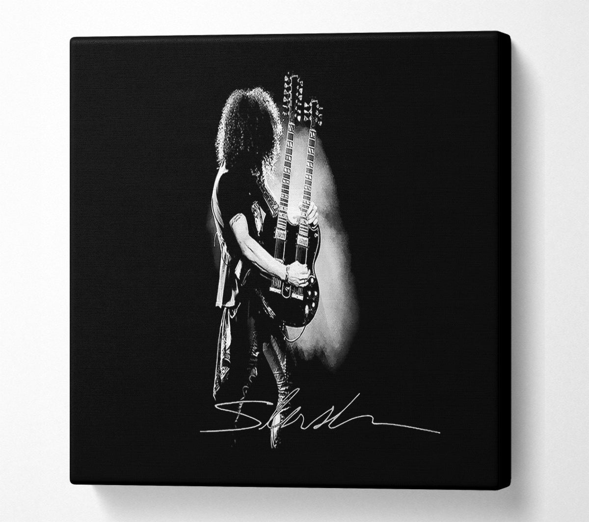 Slash Double Guitar B~w Canvas Wall Art