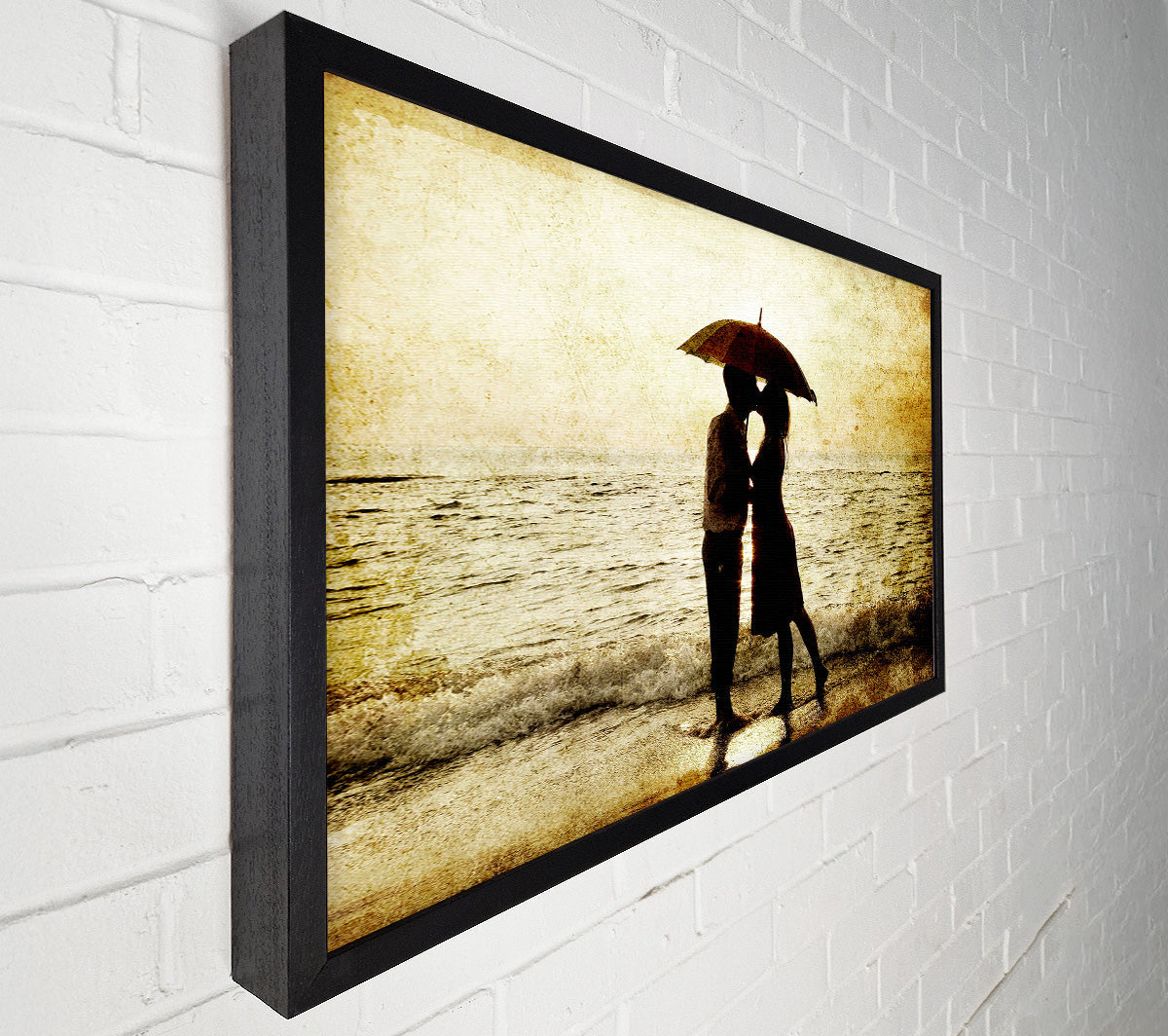 Romantic Love Couple In The Rain Canvas Wall Art