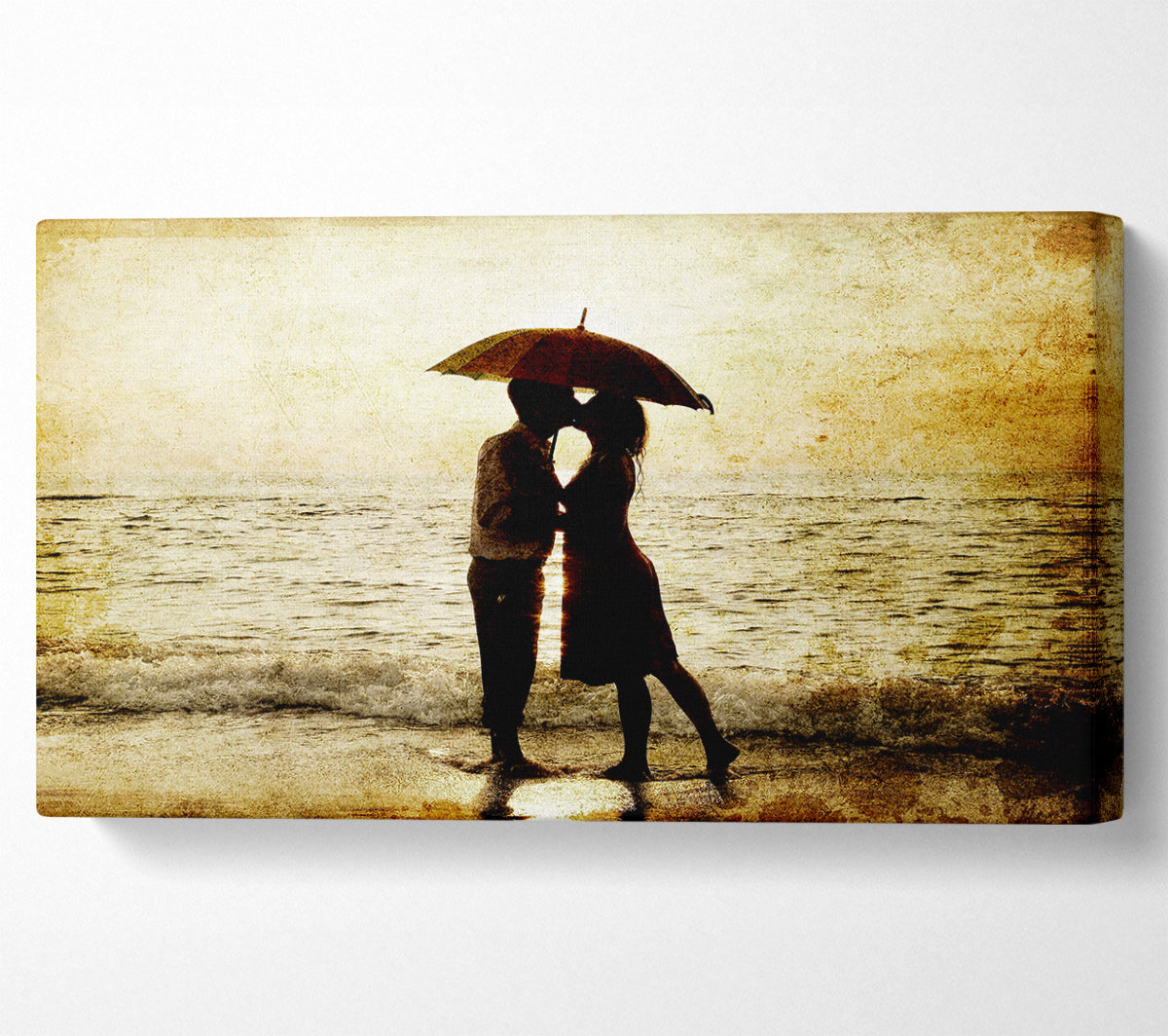 Romantic Love Couple In The Rain Canvas Wall Art