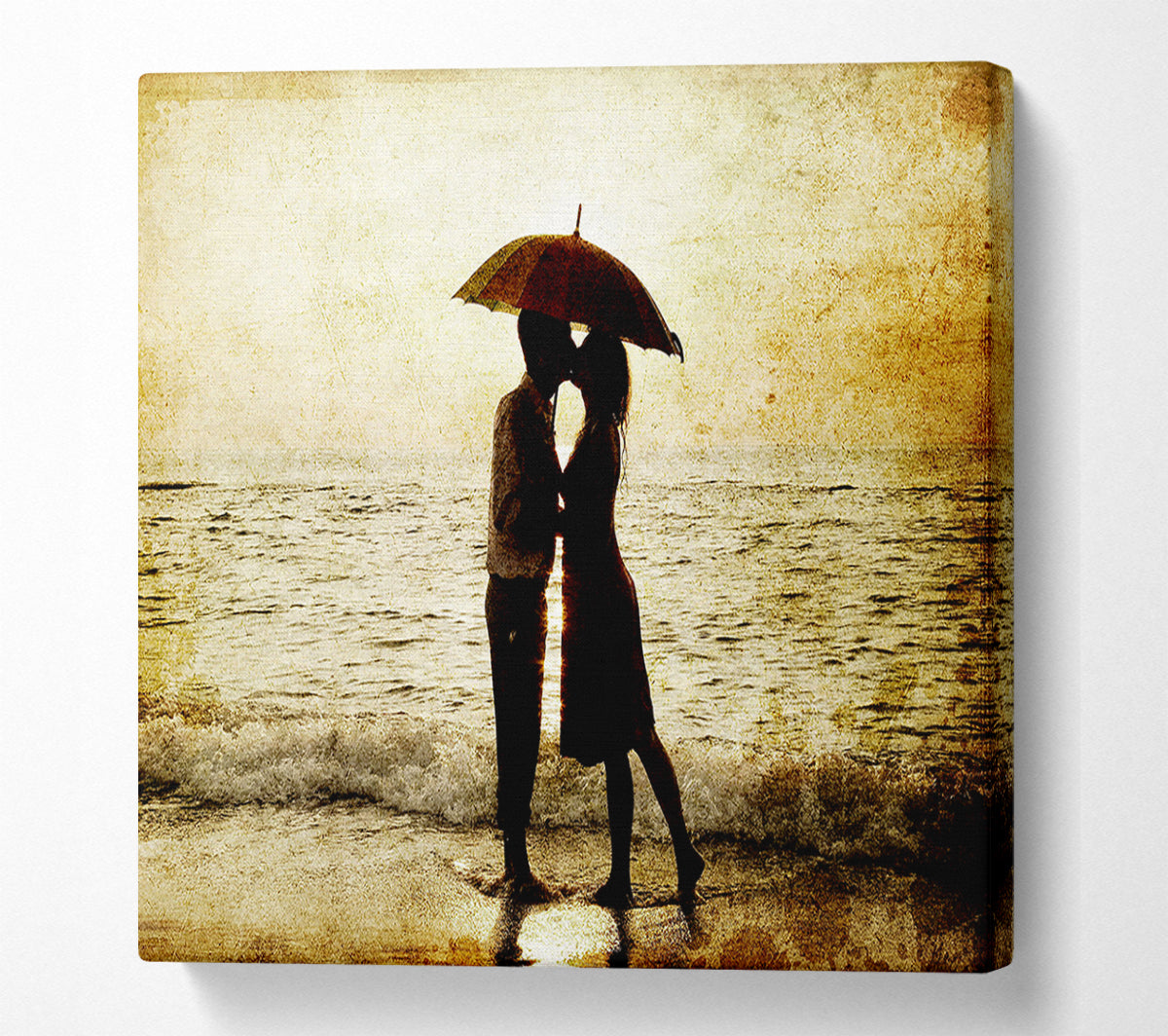 Romantic Love Couple In The Rain Canvas Wall Art