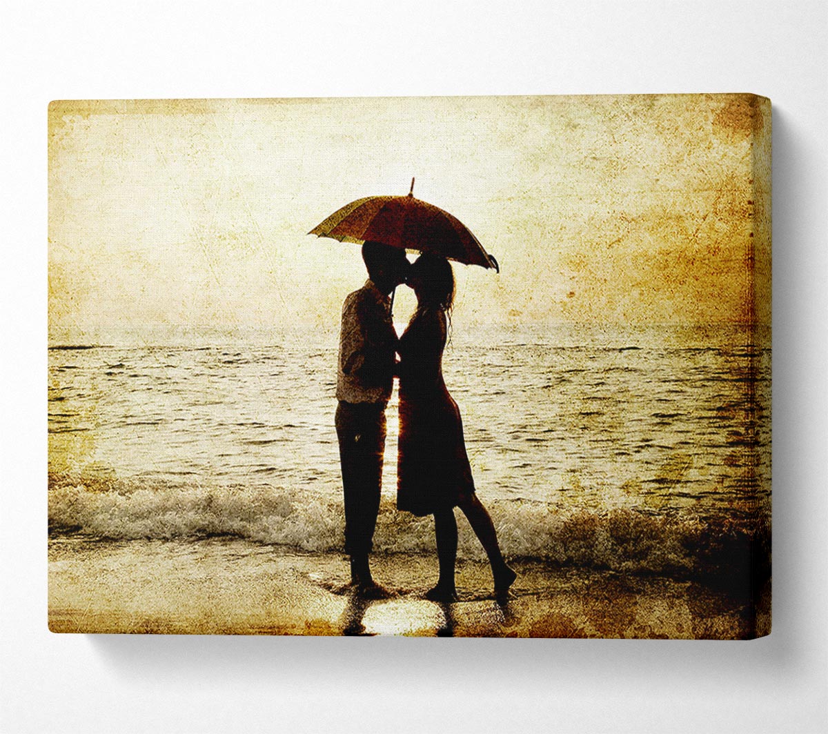 Romantic Love Couple In The Rain Canvas Wall Art