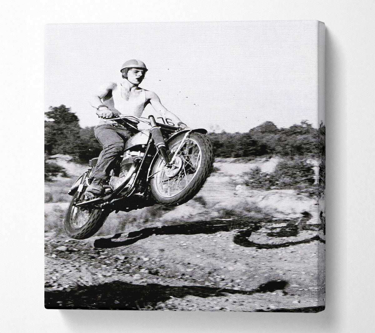 Retro Motorcross Wheelie Canvas Wall Art