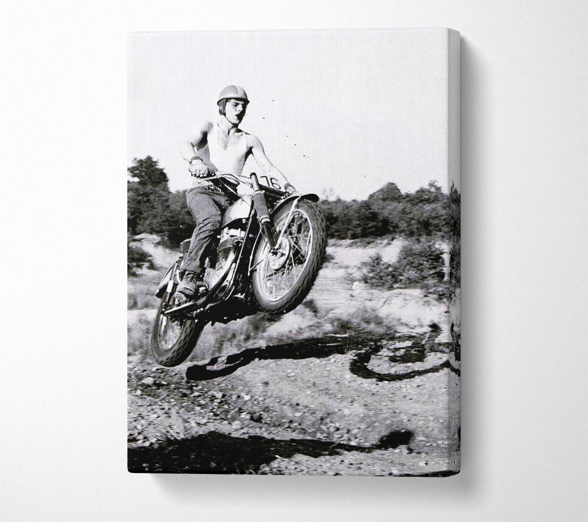 Retro Motorcross Wheelie Canvas Wall Art