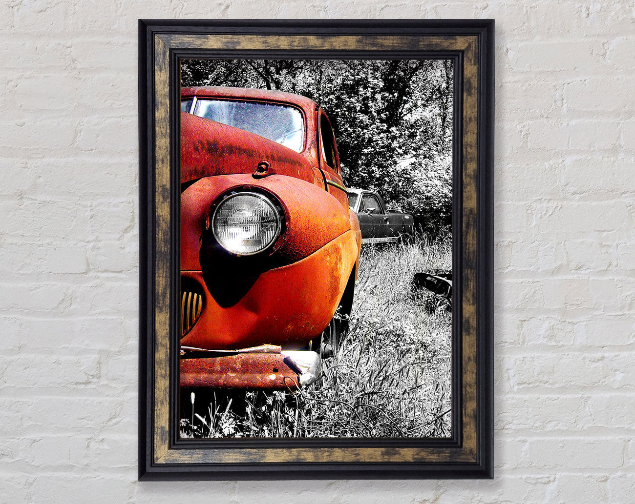 Old Banger Car In Field Framed Print