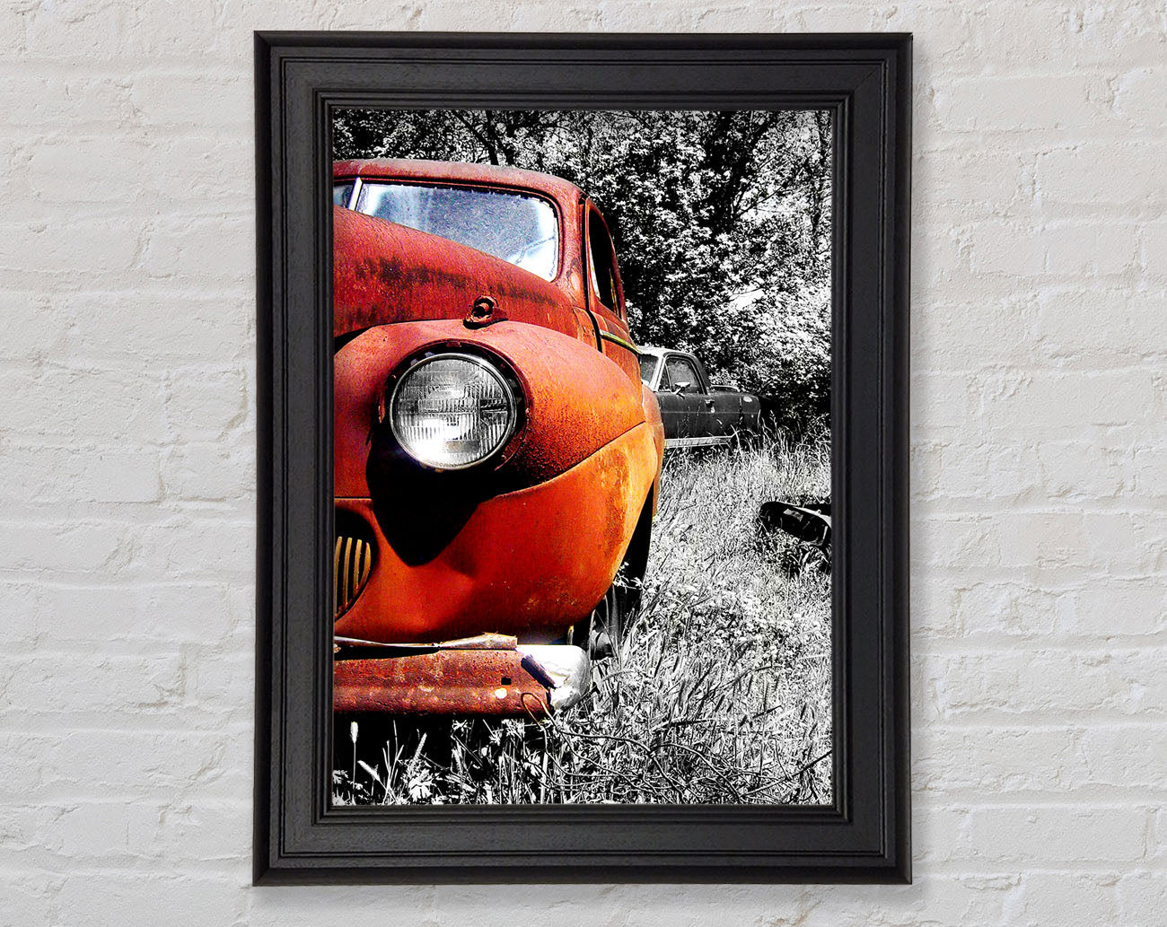 Old Banger Car In Field Framed Print