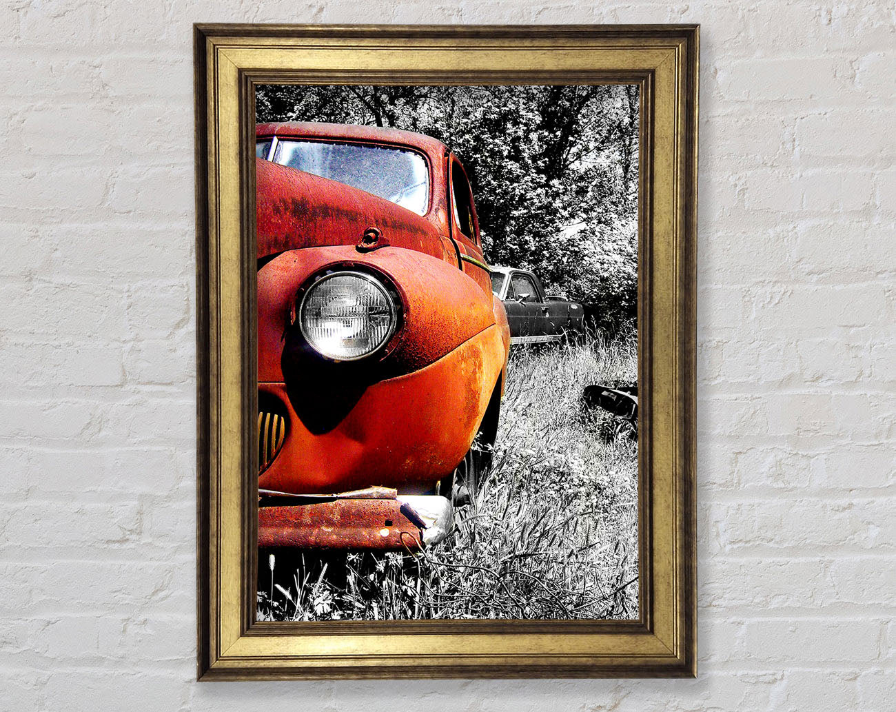 Old Banger Car In Field Framed Print