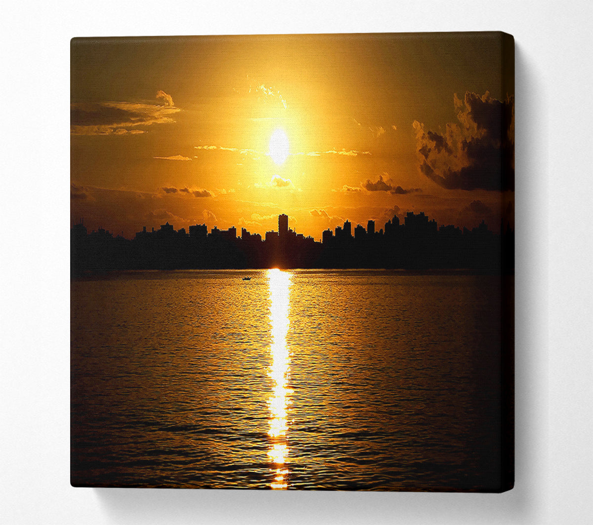 Sunset City Skyline Silhouette Canvas Wall Art