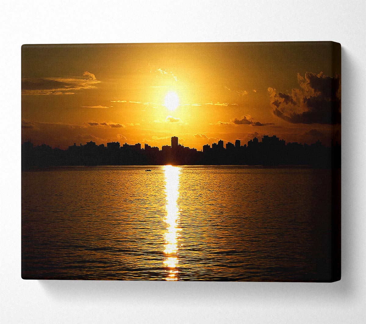 Sunset City Skyline Silhouette Canvas Wall Art